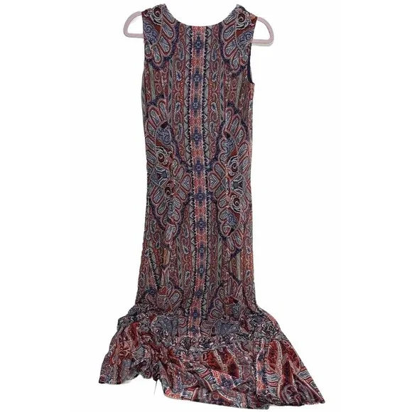 Reba Maxi Dress Mesh Paisley Rhinestone Sleeveless Fit & Flare Ruffle Bo… - Picture 2 of 8